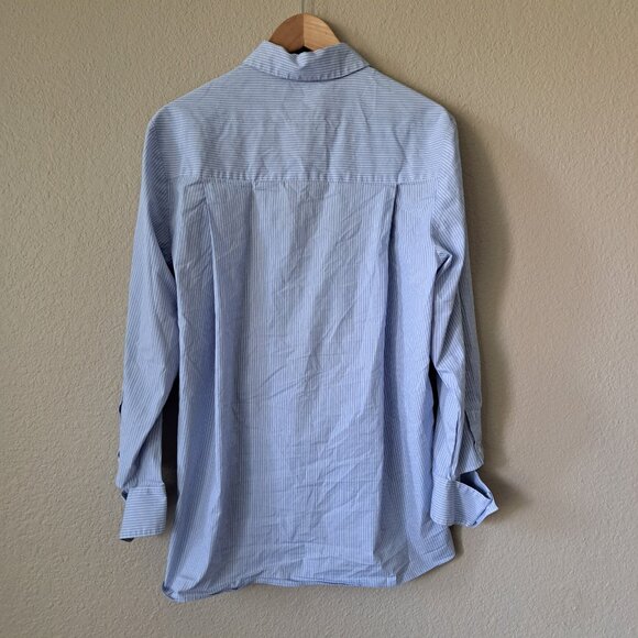 💚BCBG MaxAzria – Modern Blue Striped High-Low Button Front Blouse – Size Small - Picture 9 of 13